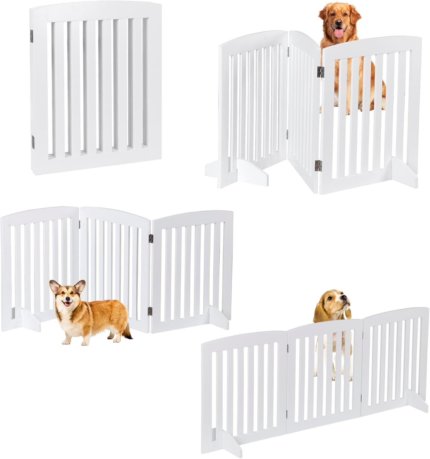 ZENY Freestanding Pet Gate for Dogs - 4 Panels Indoor Foldable Dog Fence for Stairs, Hallways, or Doorways - 82x24-Inch Freestanding Dog Gates, Brown