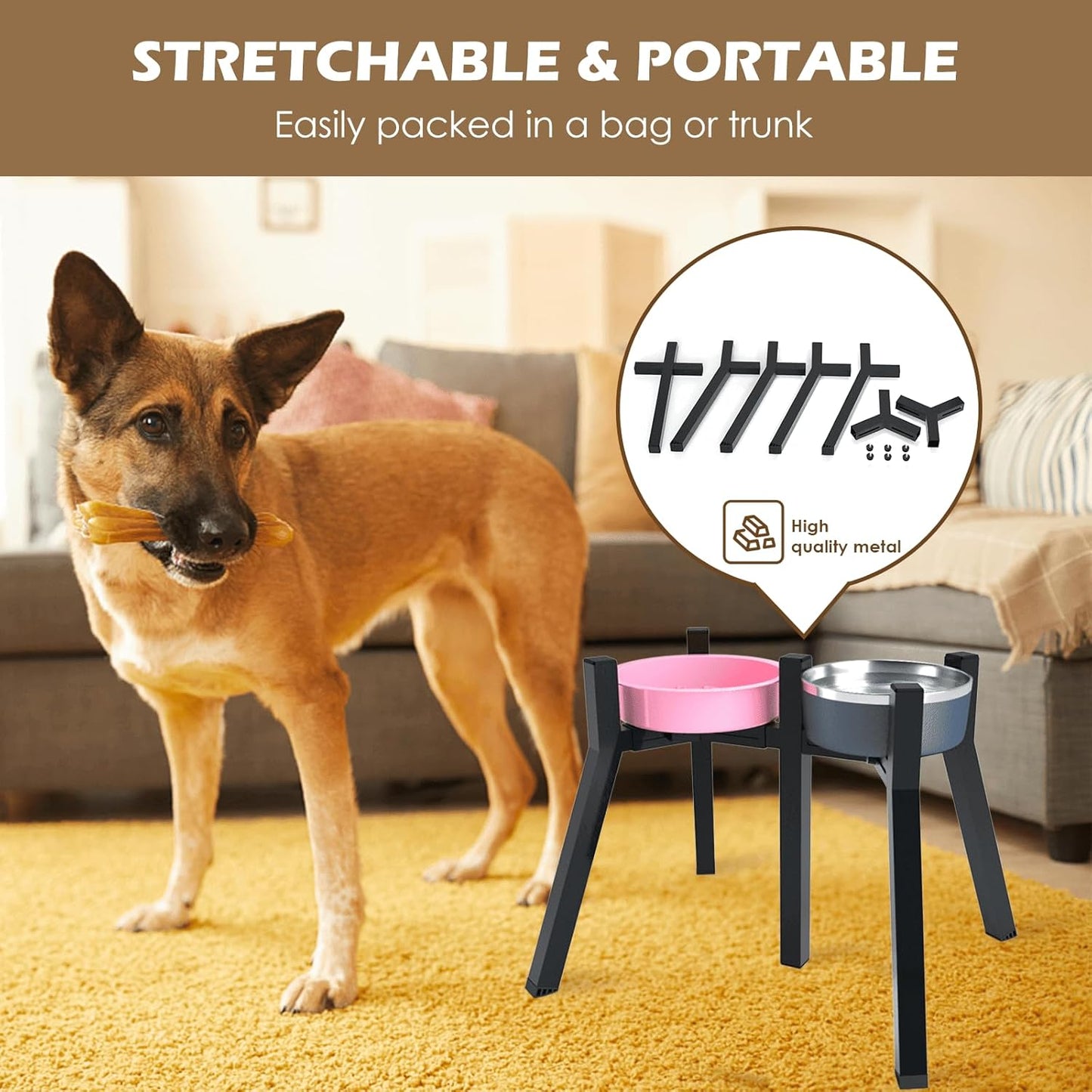Elevated Dog Bowls for Large and Extra Large Dogs, Adjustable Width Dog Bowl Stand for 7-10.6" Wide Bowls, Food and Water Feeder, 13.7 in Tall Single Holder (Bowl Not Included)