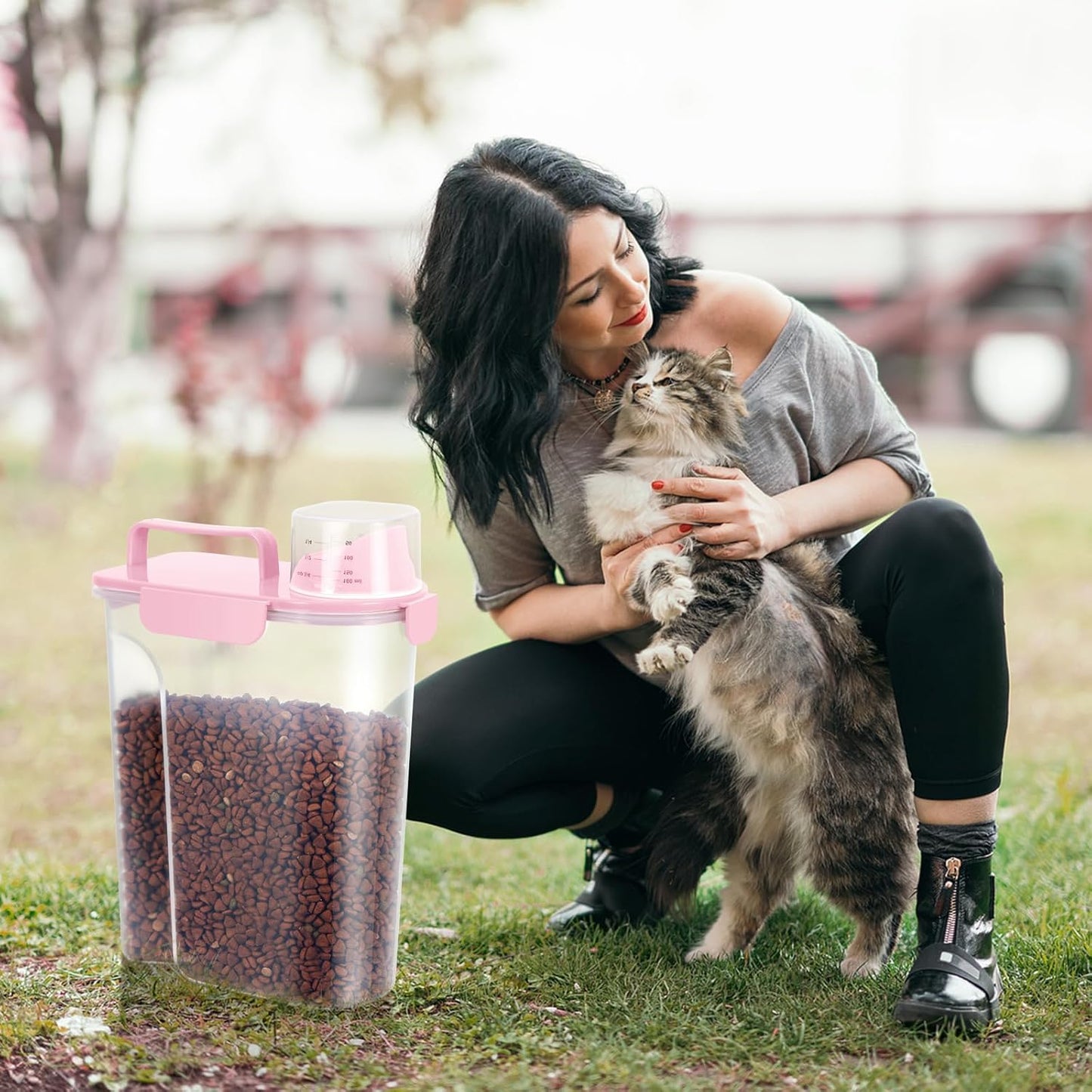 LEAWALK 5-7Lbs Dog Cat Food Storage Container with Upgraded Large Nozzle BPA-free, 4 Snap Seals Plastic Pet Food Storage Containers with Handles are Easy to Clean and Carry