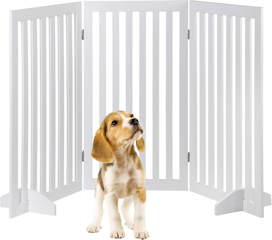 Nouva 36" H Pet Gate, 3 Panels Indoor Foldable Dog Fence, Dog Gate for Stairs Doorways, Hardwood Pet Gate, Freestanding Pet Fence, White