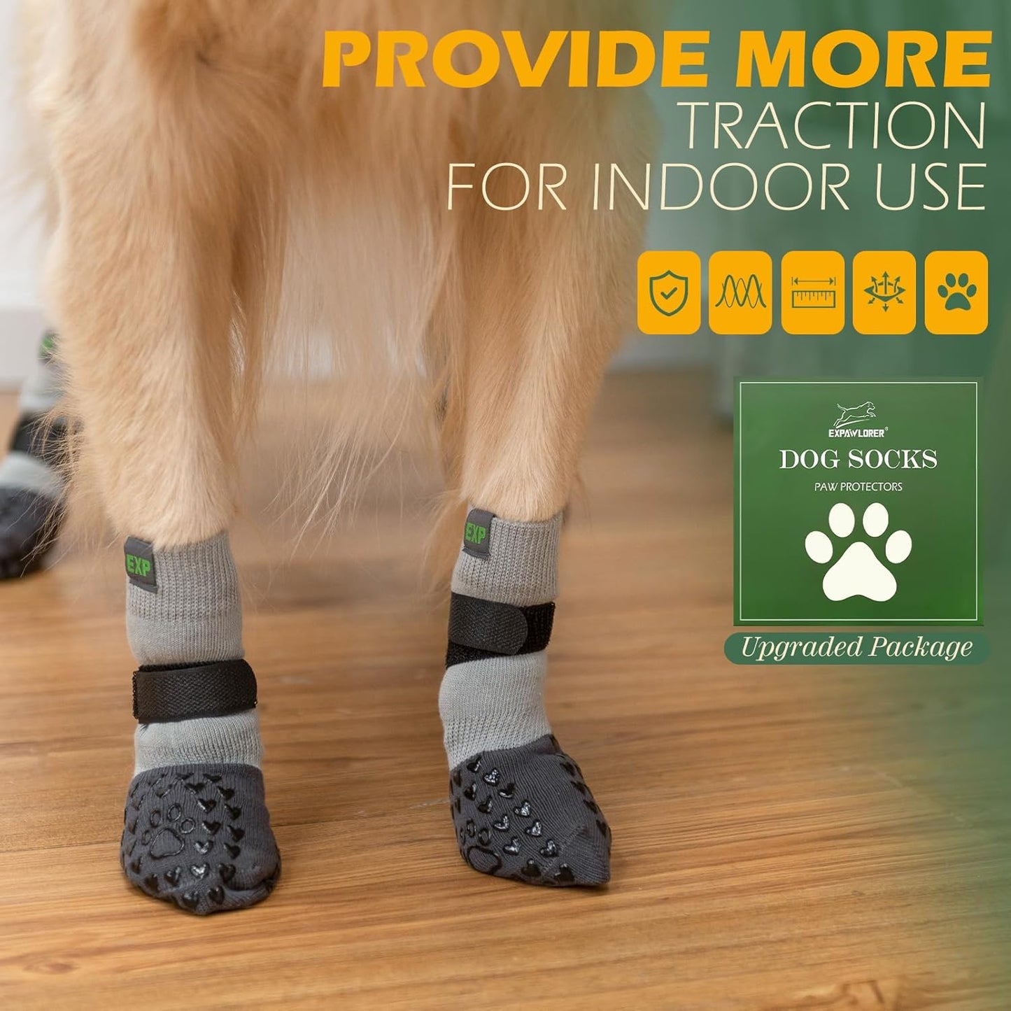 EXPAWLORER Anti Slip Dog Socks to Prevent Licking Paws, Dog Shoes for Hot Pavement Walk, Dog Booties for Hardwood Floors, Dog Boots & Paw Protectors with Grippers for Small Medium Large Senior Dogs M