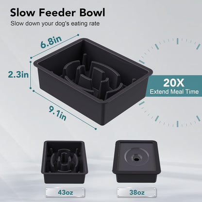 UPSKY 2-in-1 Elevated Dog Bowls Slow Feeder, 4 Height Adjustable Raised Bowl Stand, No Spill Dog Water Bowls, Anti-Slip Food and Water Bowls for Small Medium Dogs(Not Include Stainless Steel Bowl)