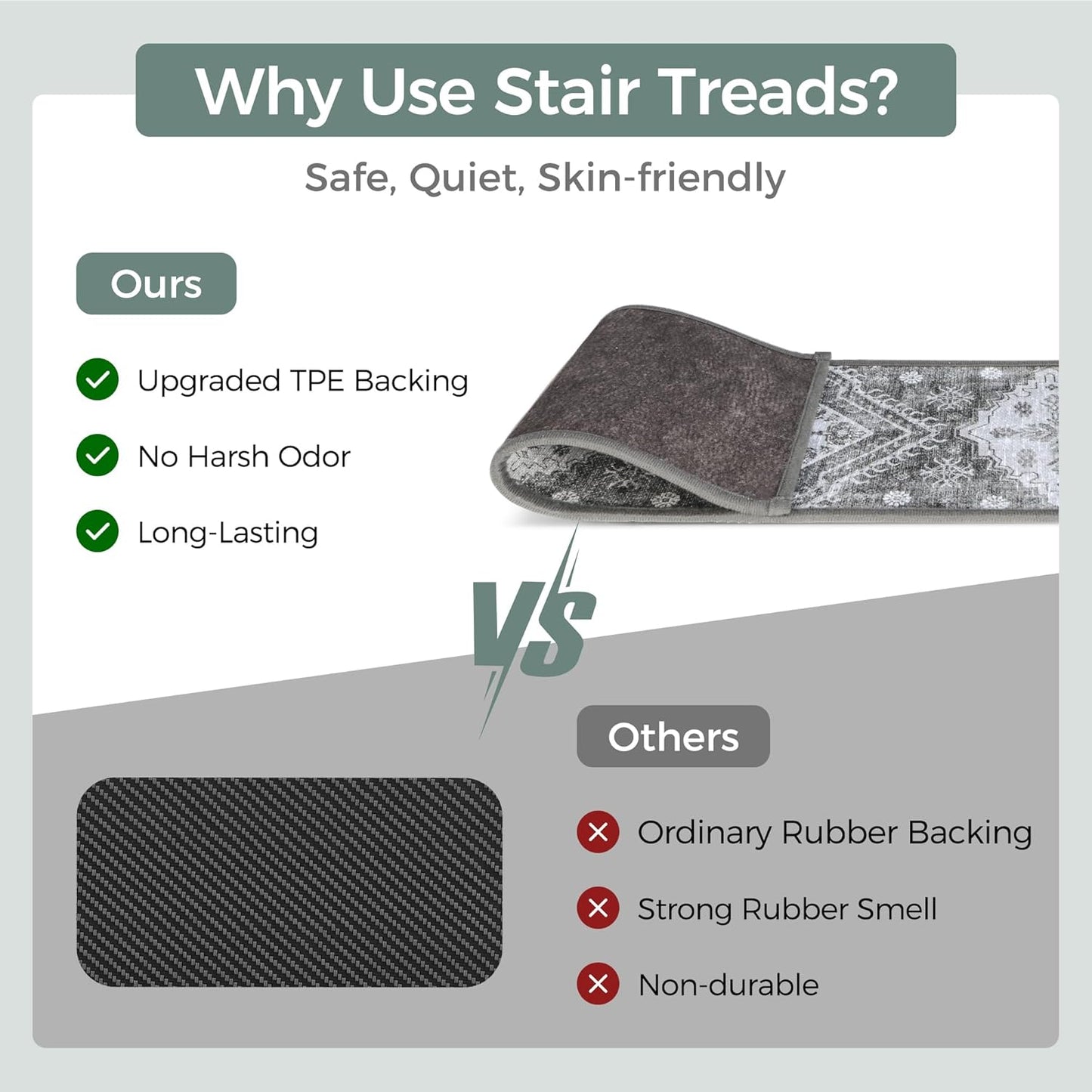 sarben Non Slip Stair Treads for Wooden Steps 15PCS - 8"x30" Indoor Safety Carpet, Edging Mats with TPE Adhesive Backing, Pet and Elderly Friendly Stair Rugs (Taupe) - Colors A