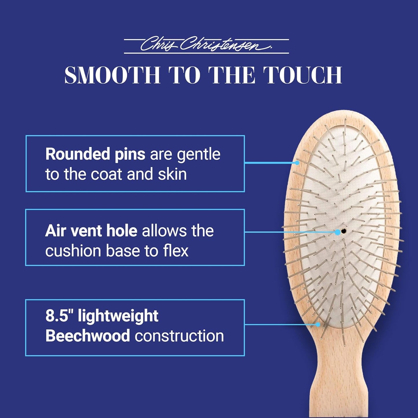 Chris Christensen Dog Brush, 27 mm Oval Pin Brush, Original Series, Groom Like a Professional, Stainless Steel Pins, Lightweight Beech Wood Body, Ground and Polished Tips