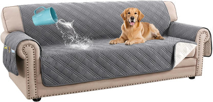 H.VERSAILTEX 100% Waterproof Slipcovers for Couches and Sofas Modern Pet Couch Cover Thick Soft Furniture Protector with Elastic Straps(Sofa, Lily Pad/Beige)