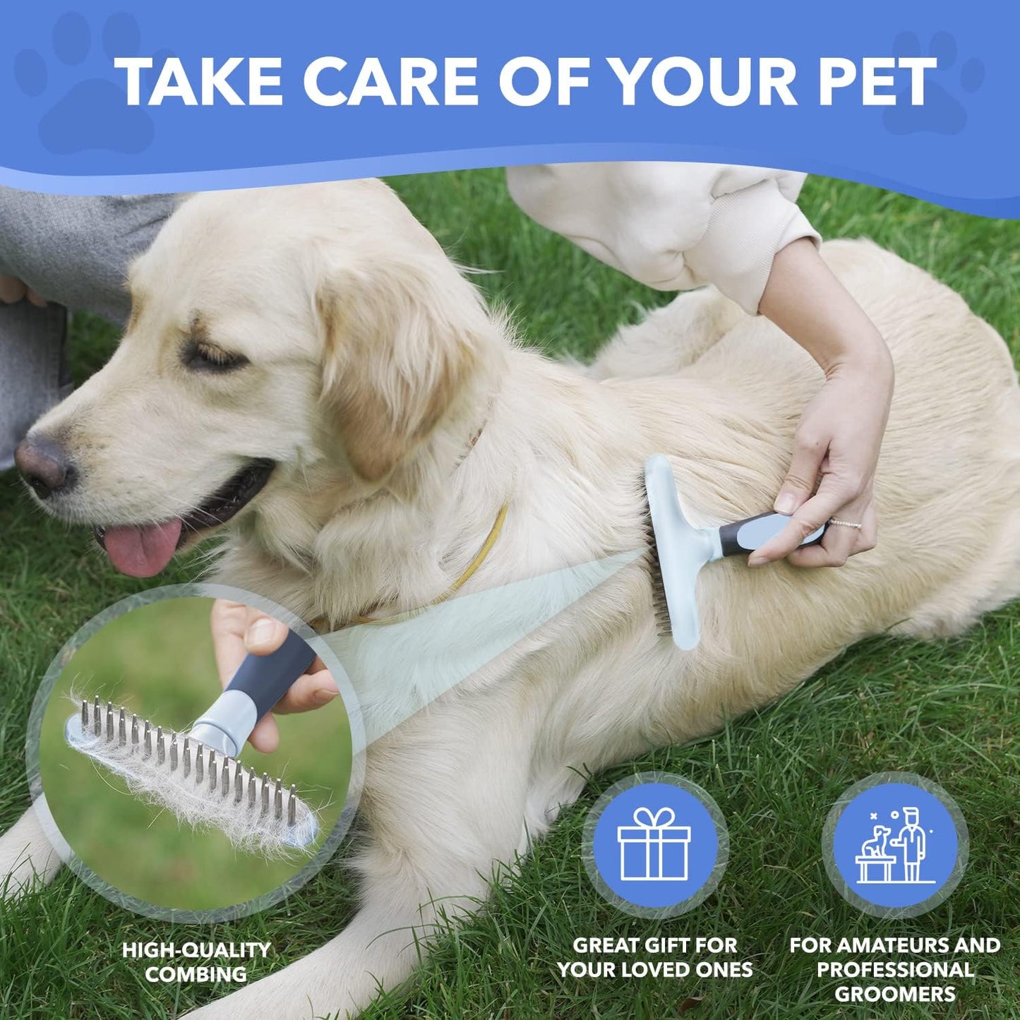 DOGI Deshedding Brush Comb - Undercoat Rake for Dogs, Cats, Short, Long Hair Coats - Double Row Stainless Steel Pins - Reduce Shedding by 90% (Green)