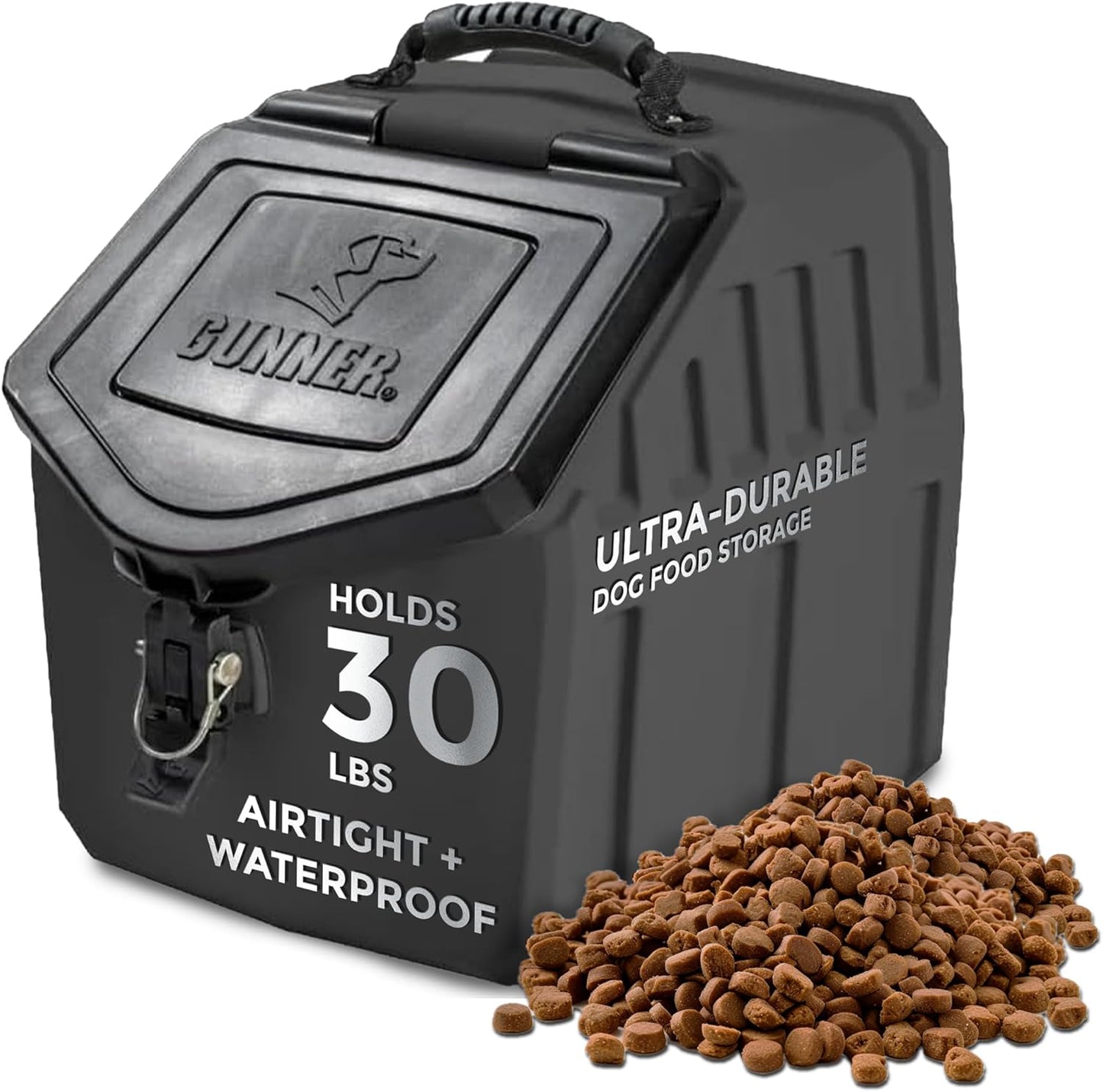 GUNNER 50 lbs Dog Food Storage Container - Waterproof & Airtight Pet Food Bin - Multi-Purpose Container for Dry Food, Corn, Chicken Feed, Treats, Bird Seed, & More - Gunmetal