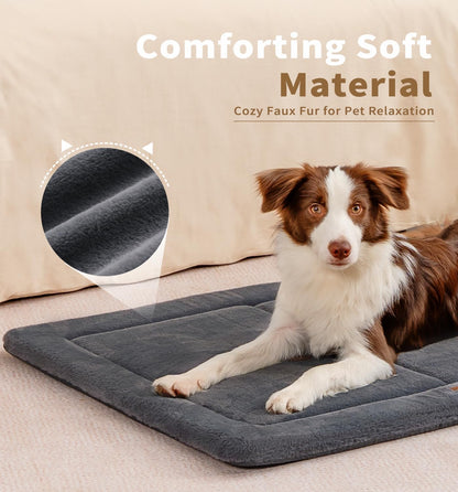 Made4Pets Dog Crate Pad Bed for Medium Large Dogs, Washable & Reversible, Anti-Slip Kennel Mat for Cozy Sleeping, Soft Fluffy Dog Bed for Indoor & Outdoor Use, 35"x23", Gray