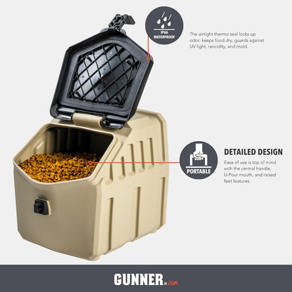 GUNNER 50 lbs Dog Food Storage Container - Waterproof & Airtight Pet Food Bin - Multi-Purpose Container for Dry Food, Corn, Chicken Feed, Treats, Bird Seed, & More - Gunmetal