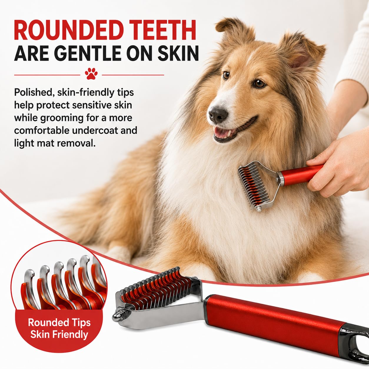 Warren London Undercoat Rake Brush for Dogs and Cats - Premium Deshedding Tool for Long Haired Pets - Skin Friendly Dematting Comb for Professional Grooming Results at Home
