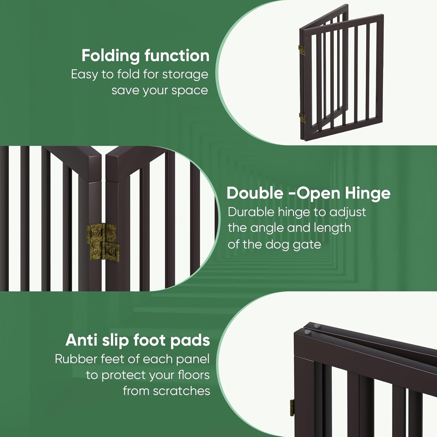Freestanding Foldable Dog Gate - 4 Panel Room Divider with Metal Support Feet (Black)