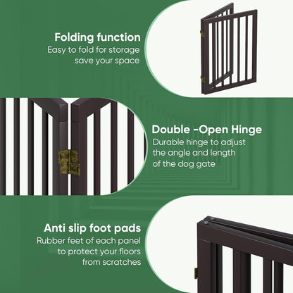 Freestanding Foldable Dog Gate - 4 Panel Room Divider with Metal Support Feet (Black)