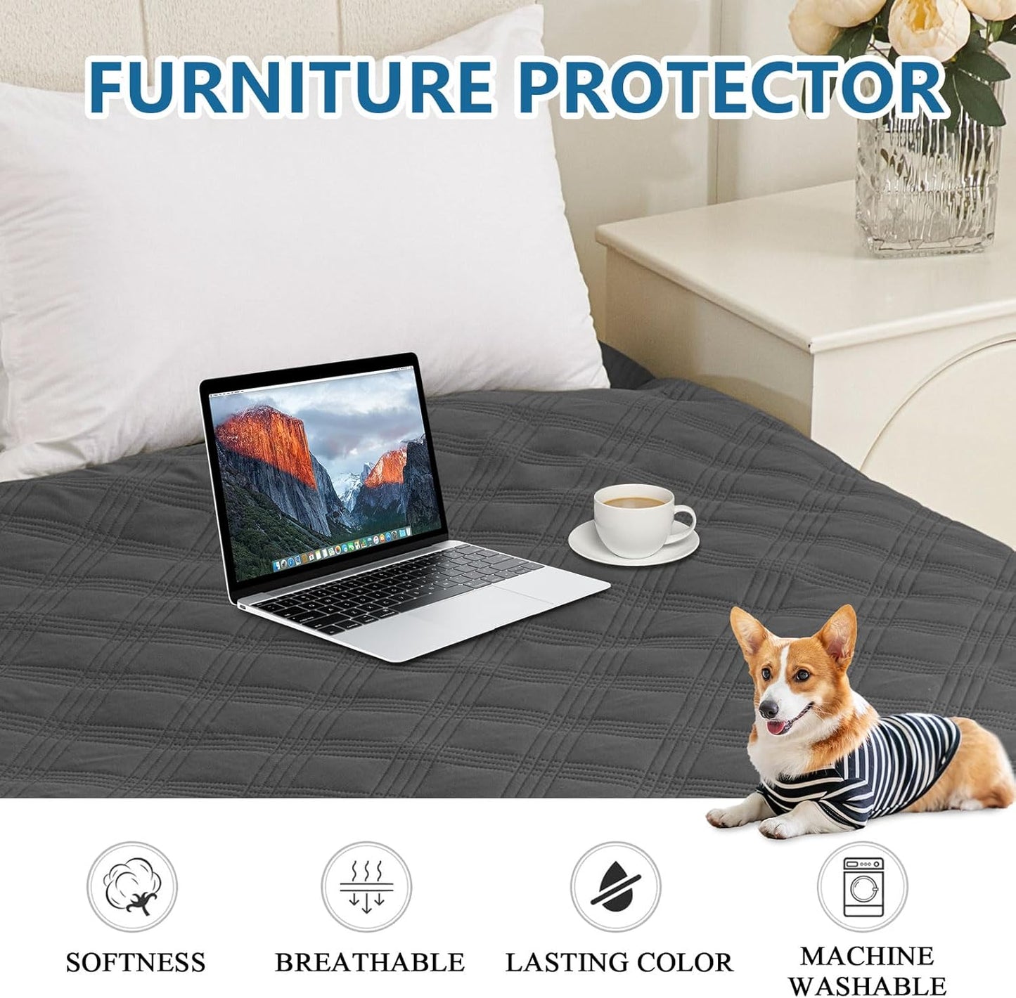 hyha Waterproof Dog Bed Blanket, Soft Pet Blankets, Waterproof Couch Cover for Dogs, Reversible Sofa Covers Washable for Furniture (30x70 Inch, Grey/Dark Grey)