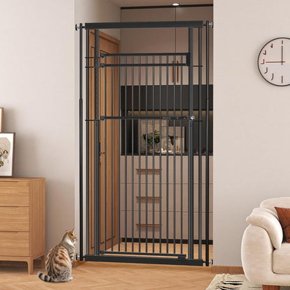 78.8" Extra Tall Pet Gate for Cat/Dog, 32.8-37.4" Wide Tall Cat Gate for Doorways/Hallways, NO Drilling Pressure Mounted Dog Gate for Stairs, Studio, Kitchen (Black)