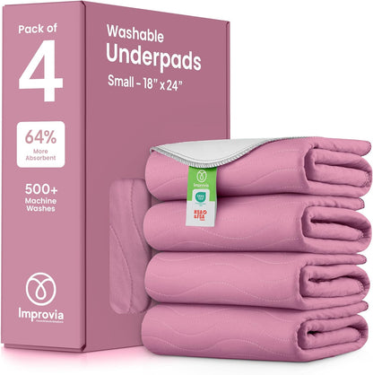 IMPROVIA® Washable Underpads, 34" x 36" (Pack of 4) - Heavy Absorbency Reusable Bedwetting Incontinence Pads for Kids, Adults, Elderly, and Pets - Waterproof Protective Pad for Bed, Couch, Sofa, Floor