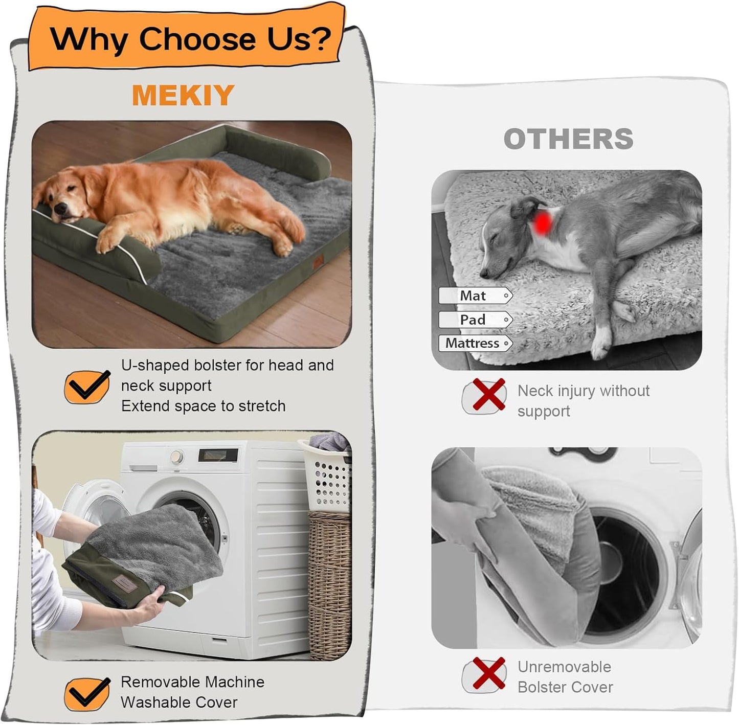 Large Dog Bed Orthopedic Washable - Beds Bolster - Medium XL XLarge Big Dogs - Memory Foam Couch Sofa - Waterproof with Removable Cover