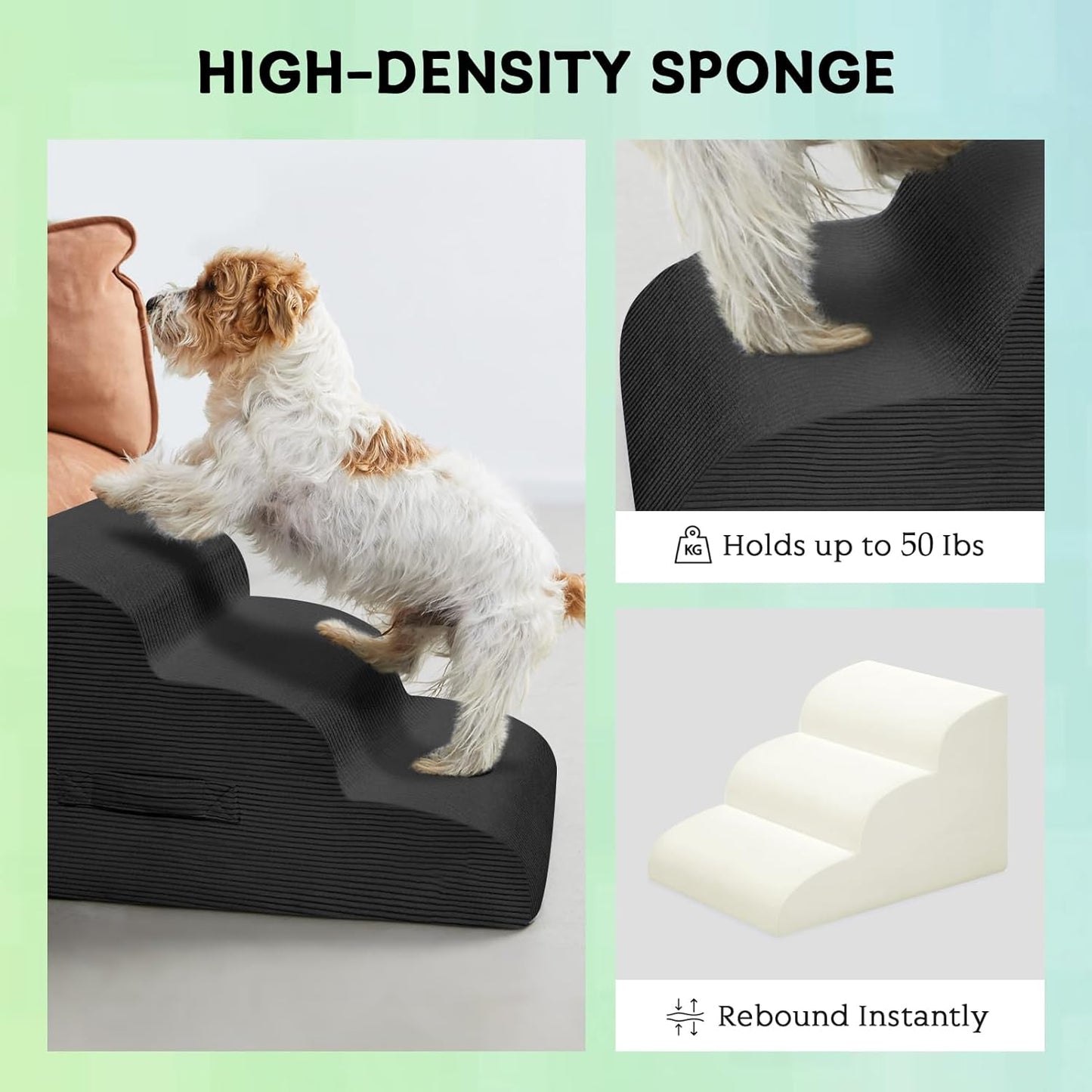 Mesa Lemon Dog Stairs & Steps for High Beds, 3 Steps High Density Foam Waterproof Dog Ramp for Small Dogs and Cats, Pet Stairs with Removable Washable Cover for Bed, Couch, Sofa and Car (H:16")