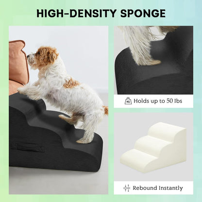 Mesa Lemon Dog Stairs & Steps for High Beds, 3 Steps High Density Foam Waterproof Dog Ramp for Small Dogs and Cats, Pet Stairs with Removable Washable Cover for Bed, Couch, Sofa and Car (H:16")