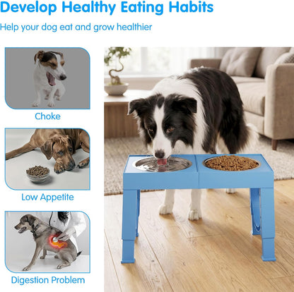 XIAZ Elevated Dog Bowls Large Breed Raised Dogs Bowl Stand Large/Medium Sized Dog Slow Feeder Dogs Bowls Food Water Stands 5 Heights Adjustable 9/11/12/14in Pet Feeder Dish Station