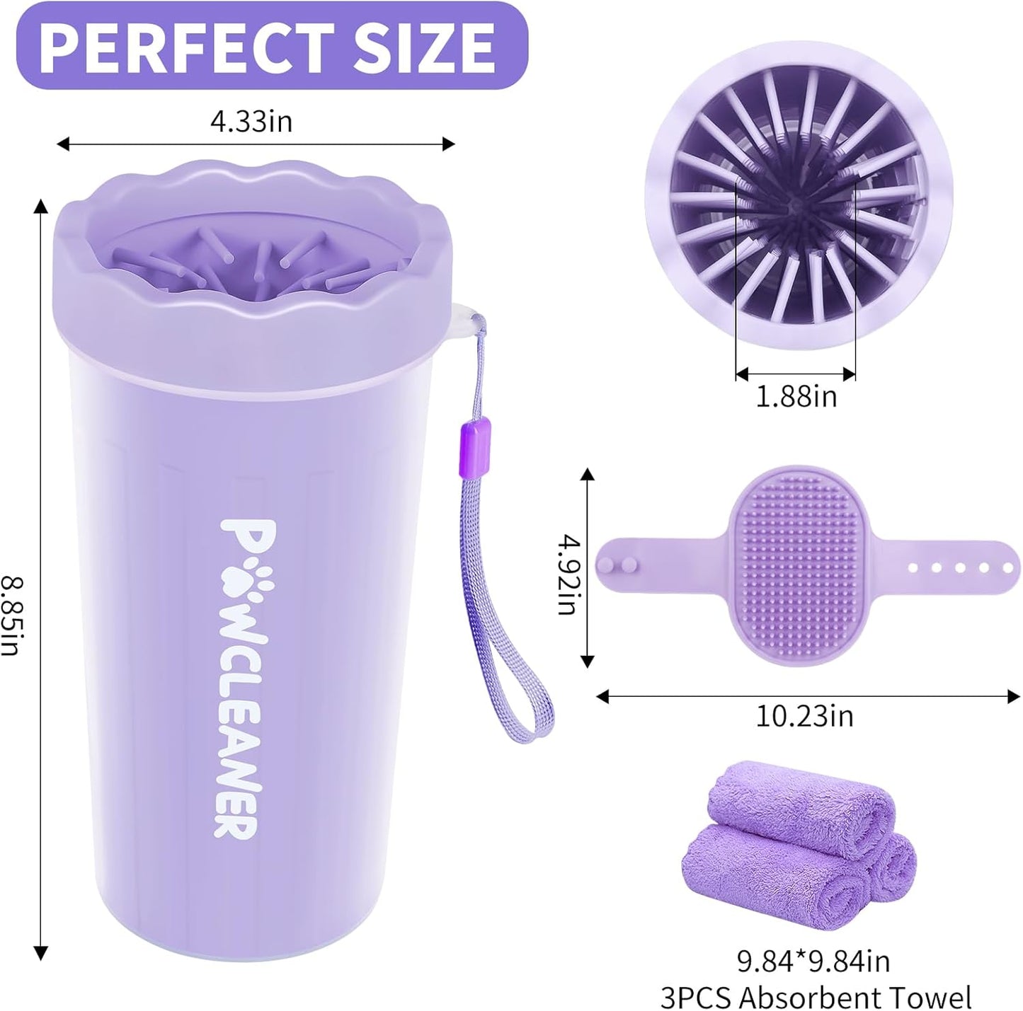 Professional 7 in 1 Dog Paw Cleaner for Dogs & Cats - Includes 1 Portable Paw Washer, 1 Bath Brush, 2 Dog Toothbrushes and 3 Absorbent Towels Note: Fits Paws up to 2 Inches Wide (Small, Blue)
