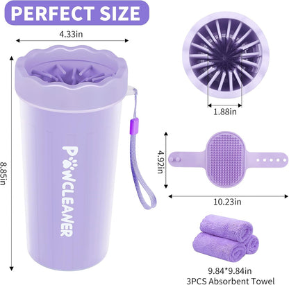 Professional 7 in 1 Dog Paw Cleaner for Dogs & Cats - Includes 1 Portable Paw Washer, 1 Bath Brush, 2 Dog Toothbrushes and 3 Absorbent Towels Note: Fits Paws up to 2 Inches Wide (Small, Blue)