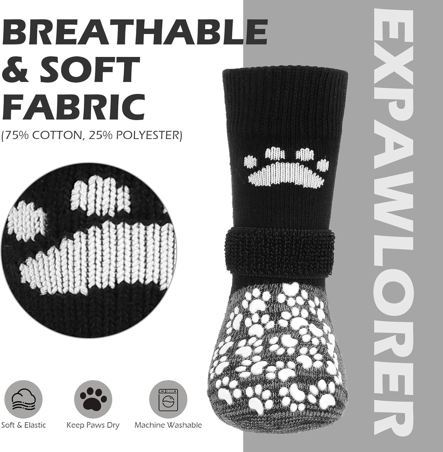 EXPAWLORER Anti Slip Dog Socks to Prevent Licking Paws, Dog Shoes for Hot Pavement, Dog Booties for Small Medium Large Senior Dogs, Traction Control Boots & Paw Protectors for Hardwood Floors