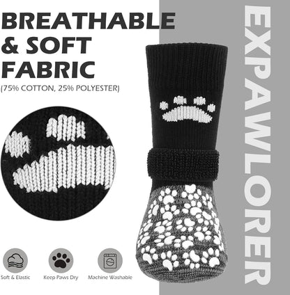 EXPAWLORER Anti Slip Dog Socks to Prevent Licking Paws, Dog Shoes for Hot Pavement, Dog Booties for Small Medium Large Senior Dogs, Traction Control Boots & Paw Protectors for Hardwood Floors