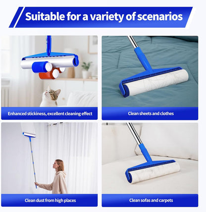 9.84" Large Extra Sticky Lint Roller, 58.3" Long Handle Lint Remover with 7 Rollers for Clothes, Cat Dog Pet Hair, Furniture, Couch, Carpet, Floor，Painted Wall Cleaner Mop Dust Cleaning