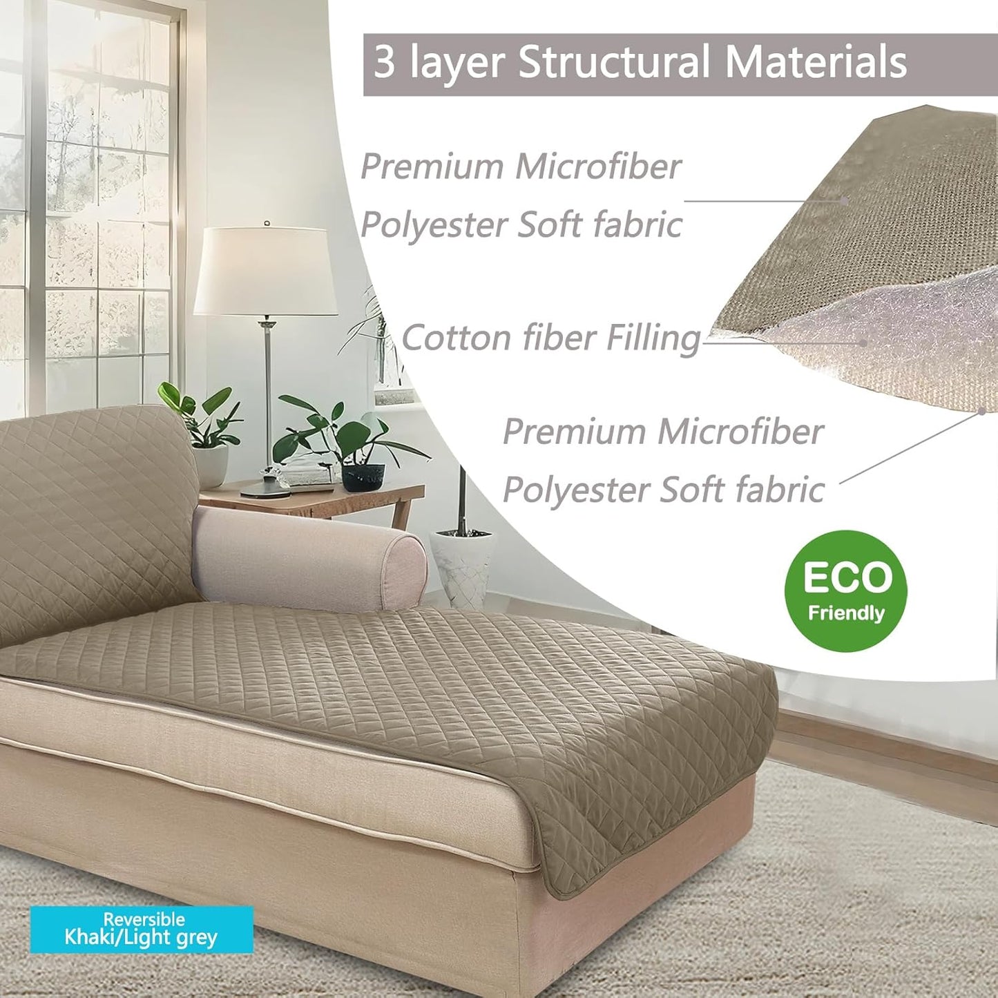 U-NICE HOME Reversible Sofa Cover Washable Couch Cover for Dogs Friendly with Elastic Straps Water Repellent Furniture Protector for 3 Cushion Couch (Sofa, Coffee/Beige) - Colors B