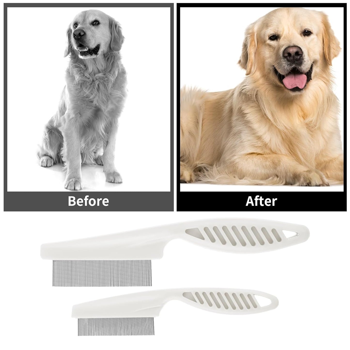 TIESOME Pet Hair Comb Tear Stain Removal,2 Pack Multifunctional Pets Grooming Comb Kit 2 in 1 Dog Combs Stainless Grooming Massage Dual-Sided Comb for Knots Crust Floating Hair Tangle Fleas(Pink)