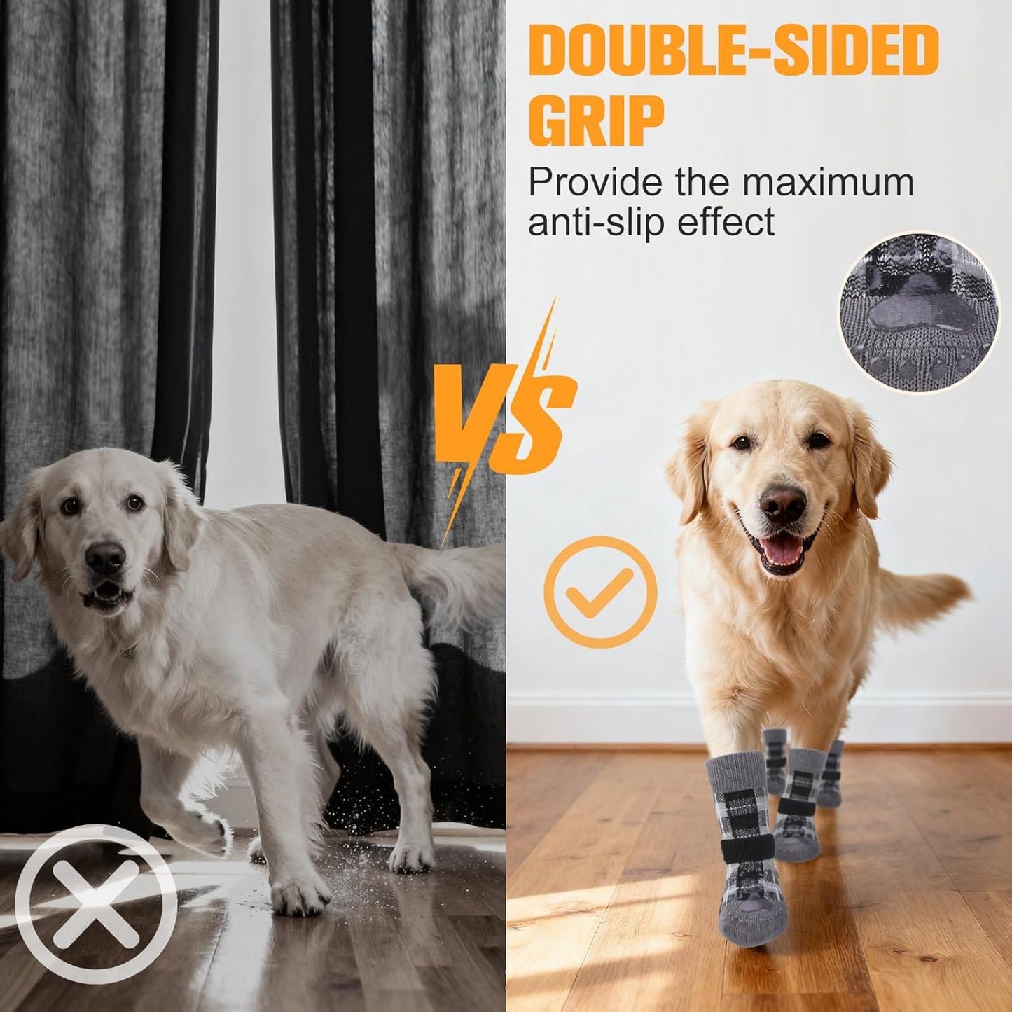 EXPAWLORER Dog Socks for Hardwood Floors, Dog Booties for Winter, Dog Boots & Paw Protectors Pavement to Prevent Licking, Anti Slip Dogs Shoes for Small Medium Large Senior Dogs,Khaki L