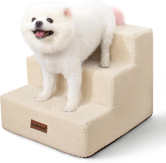 Aodisman Dog Stairs for Small Dogs, 3-Step Non-Slip Pet Stairs for Couch Sofa and Chair, Dog Bed Stairs for Puppy, Older Cat,Grey,13.6" H