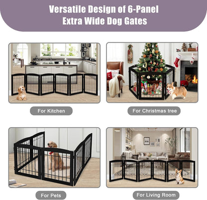 LZRS 2-Panel Freestanding Foldable Wood Dog Gate – Solid Wood & Steel Wire, Chew-Resistant Pet Barrier for Indoor Use, Ideal for Small to Medium Dogs, White