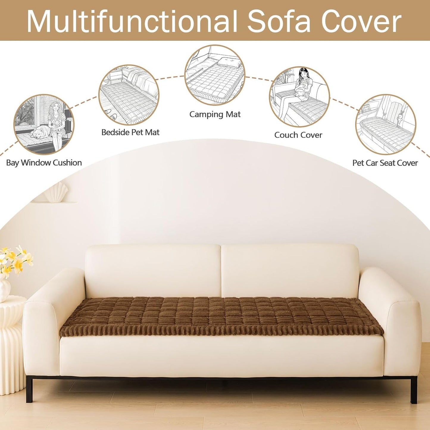 hyha Couch Covers for Dogs Washable, Non Slip Plush Dog Sofa Protectors, Fuzzy Pet Couch Covers for 3 Cushion Sofa Pet Friendly (Camel, 27.6" x 59") - Colors A
