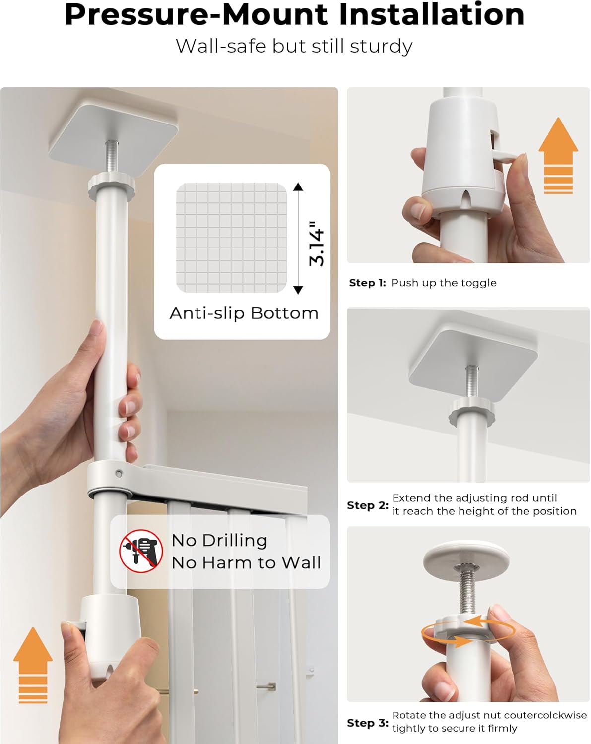 Extra Tall Cate Gate for Doorway: Pressure Mount 74.8"-90.5" Tall Cat Gate for Pets in Extra 30.3"-47.2" Width No Wall Drilling No Toddler for Indoor Stairs Hallway Room Safety Barrier