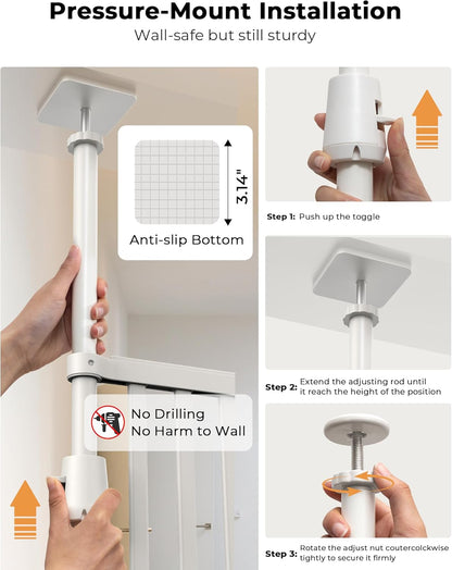 Extra Tall Cate Gate for Doorway: Pressure Mount 74.8"-90.5" Tall Cat Gate for Pets in Extra 30.3"-47.2" Width No Wall Drilling No Toddler for Indoor Stairs Hallway Room Safety Barrier