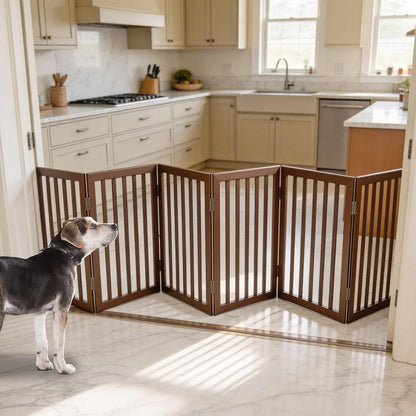Dog Gate Indoor, Freestanding Dog Fence for The House, Doorways, Hallways,or Stairs,Pet Gate Foldable Wooden,Expandable 24" Height 3 Panels,White
