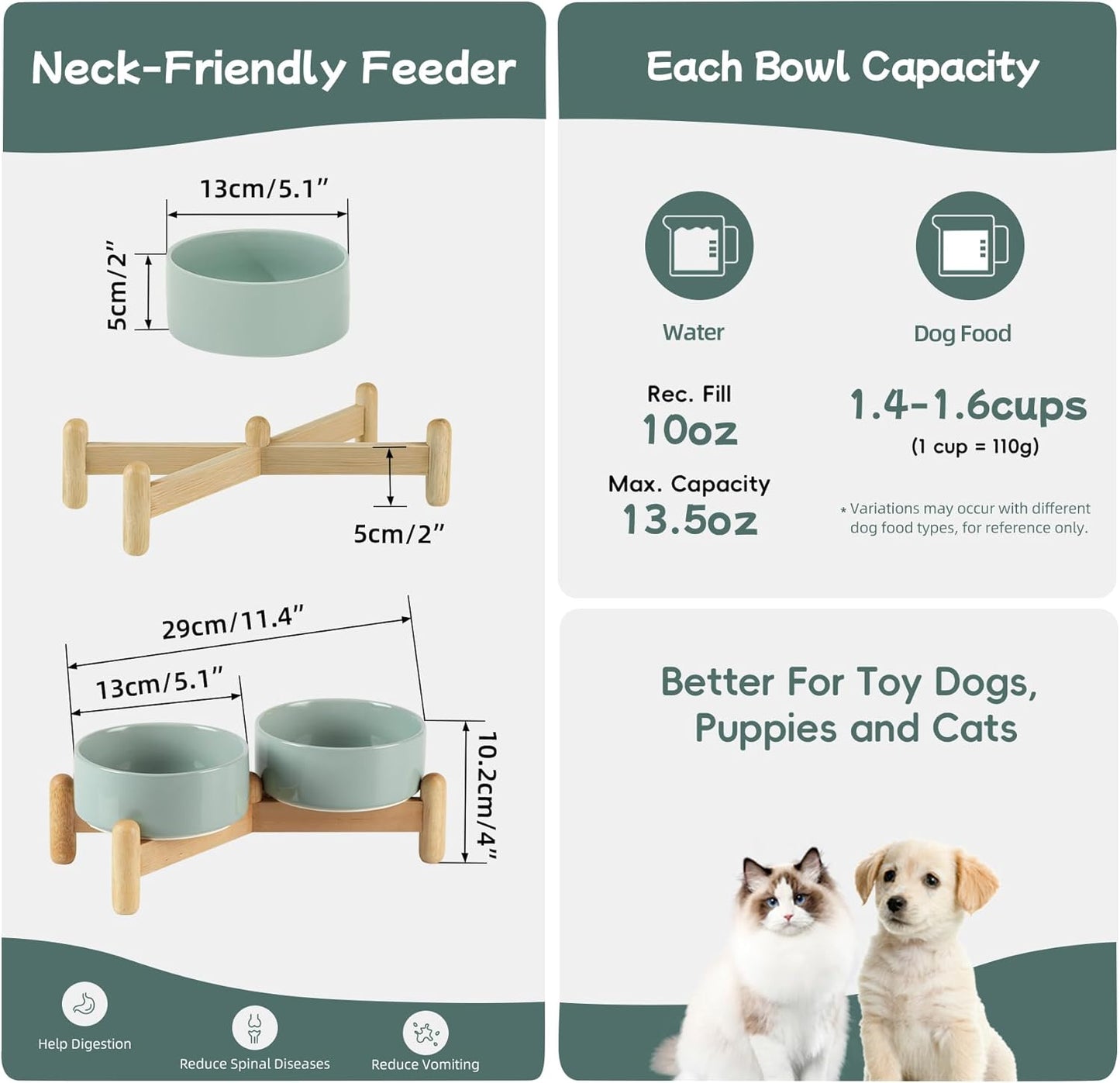 Havniva 8.3inch Ceramic Raised Dog Bowl with Stand, Elevated Dog Bowls for Large Breed Dog Food and Water Bowl Non-Slip Dog Dish Large Capacity Feeding Pet Water Bowl