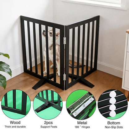 ZJSF Freestanding Indoor Dog Gate for House Foldable Wood Puppy Gate for Doorways Pet Gate for Stairs Extra Wide Pet Fence, Brown, 24" Height 3 Panels