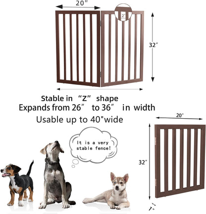 ZJSF Freestanding Indoor Dog Gate for House Foldable Wood Brown Puppy Gate for Doorways Pet Gate for Stairs Extra Wide Pet Fence 24" Height 2 Panels