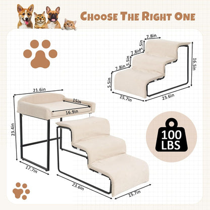 Stairs for Dogs to get on Bed 3-Step Pet Ramp for High Beds Sponge Dog Ramp Non-Slip Washable Cover The Sturdy Iron Frame with Anti-Slip Points Ideal for Small Dogs Cats Senior Pets with Joint Issues