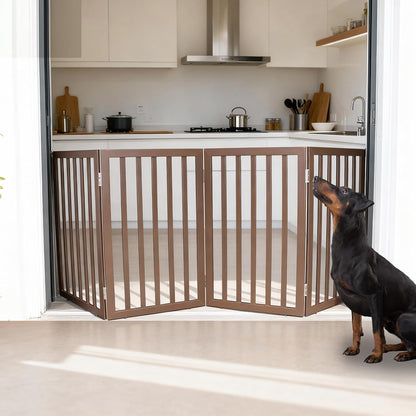 ZJSF Freestanding Indoor Dog Gate for House Foldable Wood Brown Puppy Gate for Doorways Pet Gate for Stairs Extra Wide Pet Fence 24" Height 2 Panels