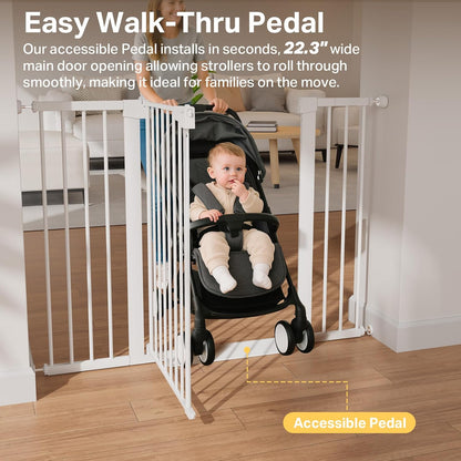 Cumbor 36.6-64" Extra Wide Baby Gate for Stairs, Dog Gates for Doorways, Auto-Close Pet Gate Indoor, Pressure Mounted Walk Through Safety Child Gate for Kids Toddler, Tall Pet Puppy Fence Gate, Brown