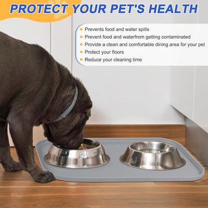 Small Silicone Pet Food Mat with Raised Edge for Food and Water Bowl, Square Dog Feeding Mats, Cat Food Trays for Floor Waterproof, Rubber Tray for Dogs and Cats, 12 x 12 x 0.7 Light Olive Green