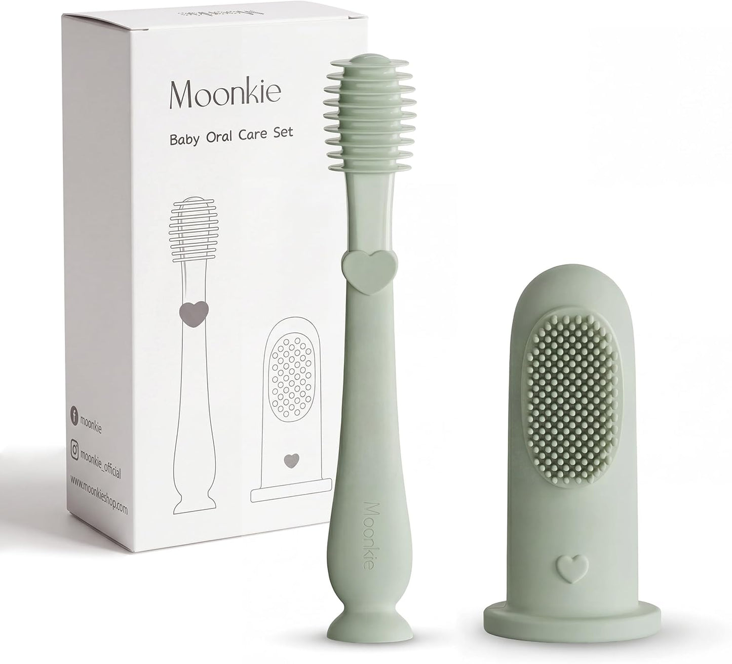 Moonkie Baby Finger Toothbrush Tongue Oral Cleaner Kit for 3 Months +, 3 Pcs (Clay/Ivory/Clay)
