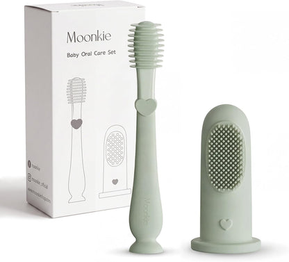 Moonkie Baby Finger Toothbrush Tongue Oral Cleaner Kit for 3 Months +, 3 Pcs (Clay/Ivory/Clay)