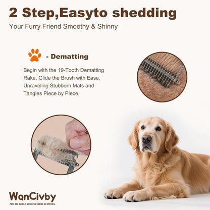 Undercoat Rake Pet Brush with Square Handle, Premium Dematting Comb & Cat Dog Shedding Tool, Efficient Grooming Brush for Detangling Mats & Loose Fur, Ideal for Large Medium Small Dogs and Cats