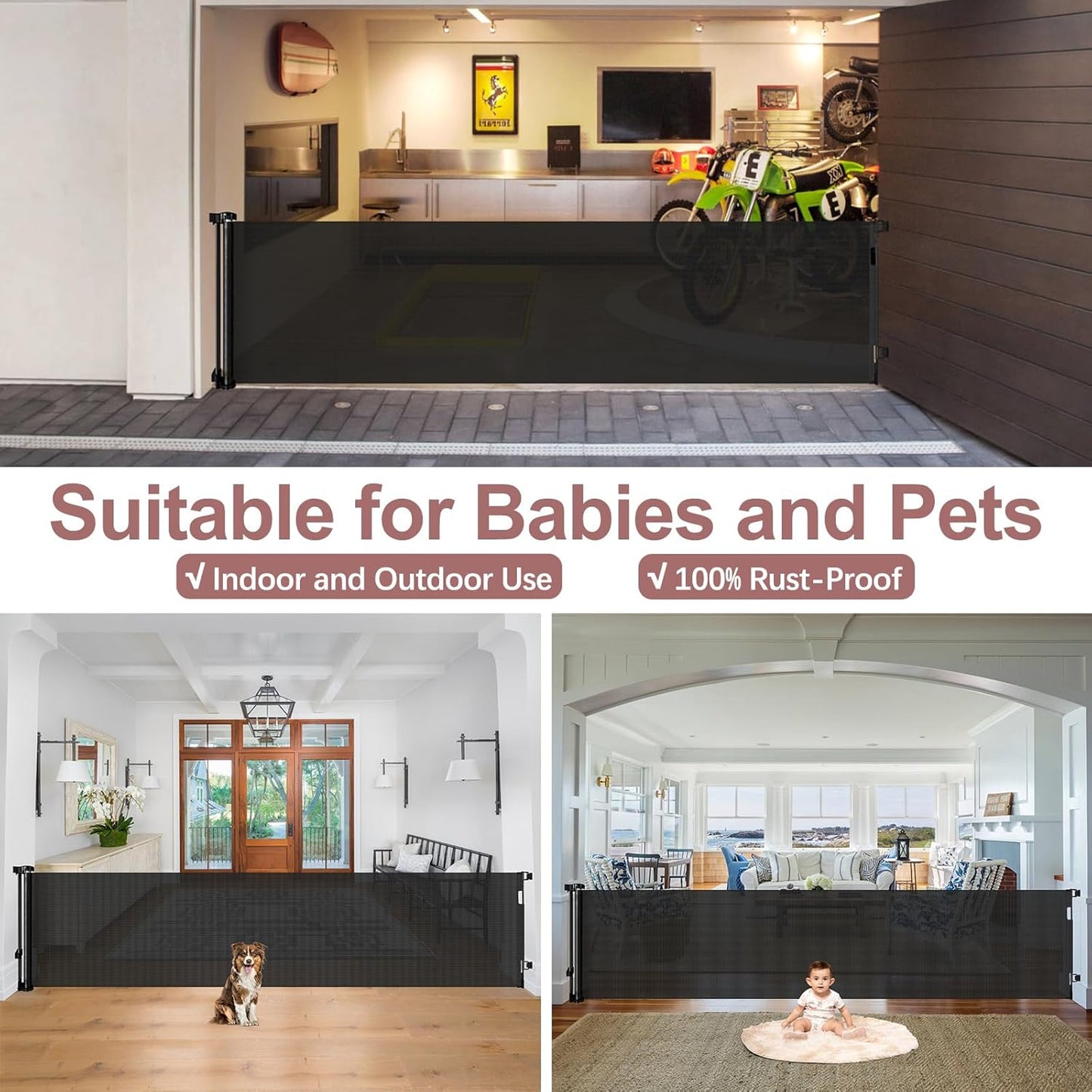 Extra Wide Baby Gate for Large Openings Retractable Baby Gates Indoor Outdoor Extra Long Dog Gate for Doorway Stair Gates for Kids or Pets Extra Large Dog Gate for Stairs