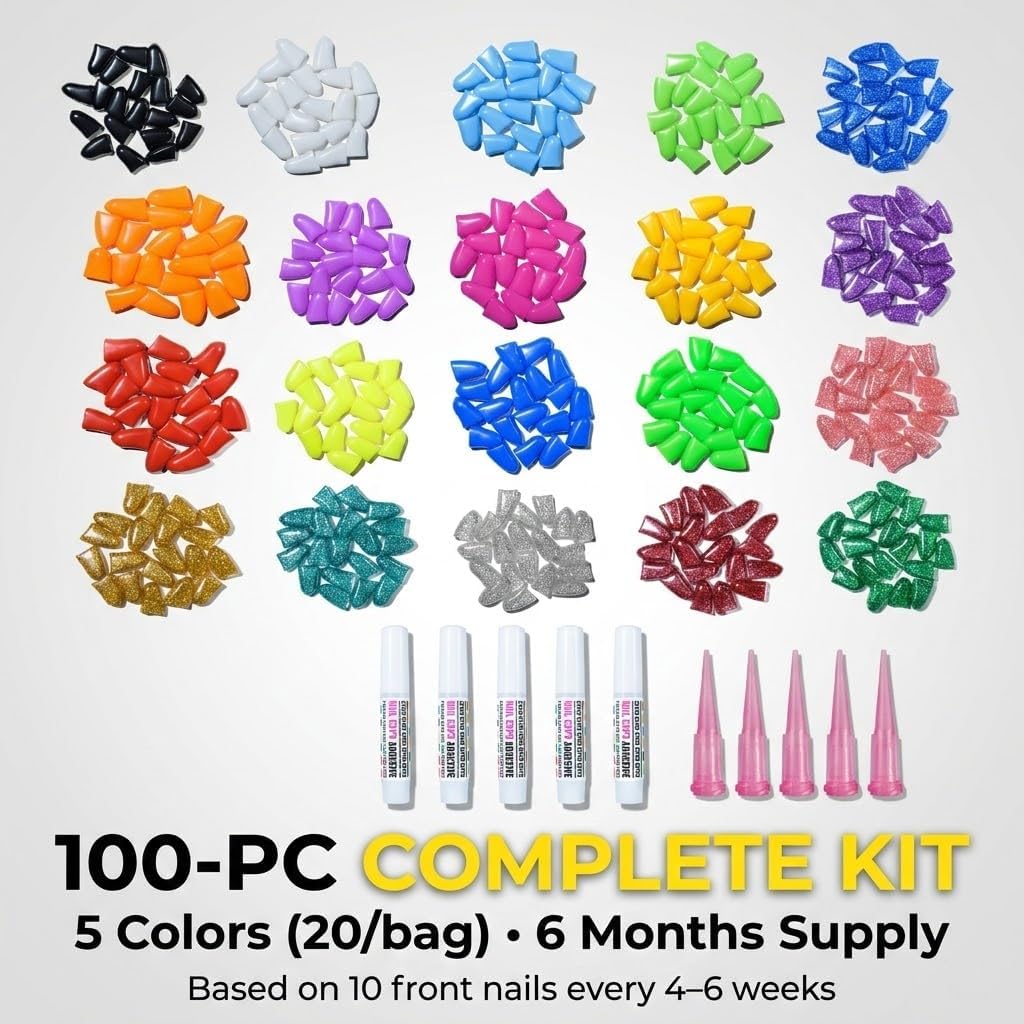 zetpo Dog Nail Caps & Claw Caps (100 pcs) - Anti Slip Dog Toe Grips & Covers for Hard Floors - Instant Traction & Mobility Support for Senior Dogs - Stops Scratches & Reduces Floor Noise (XL)