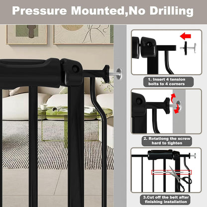 Fairy Baby Extra Wide Baby Gate Black 57.5-62 Inch Wide, Walk Through Pressure Mounted No Drill for Doorways, Long and Large Tension Dog Gates for Pet and Kids